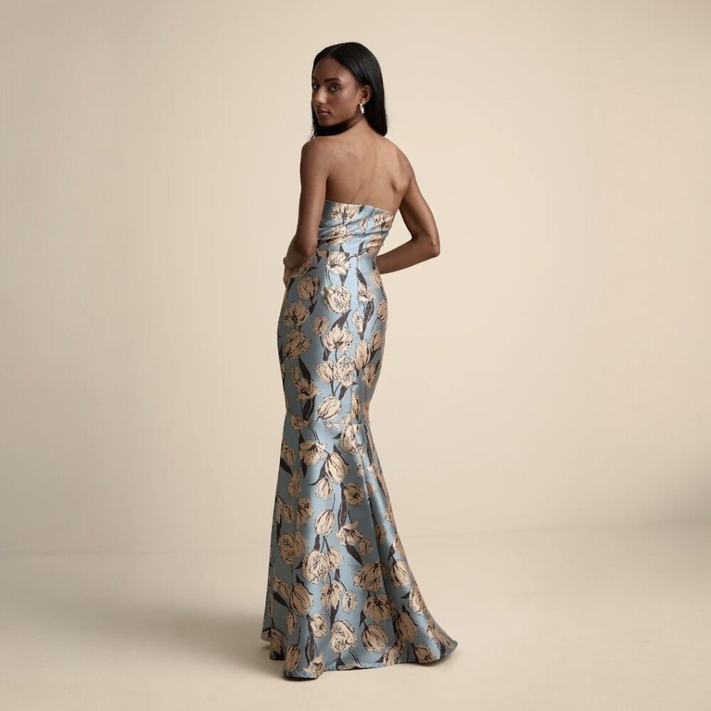 Lulu's Strapless Blue and Gold Floral Maxi Dress - Picture 3 of 6
